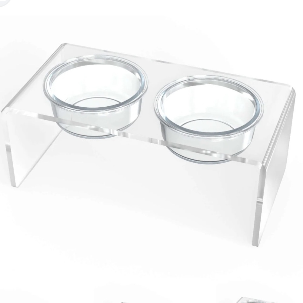 Clear Lucite Double Pet Bowl Stand